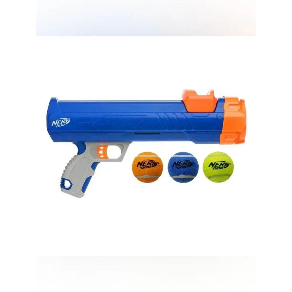 Nerf 12in Tennis Ball 35ft Blaster Dog Toy with 3 Balls- Brand New